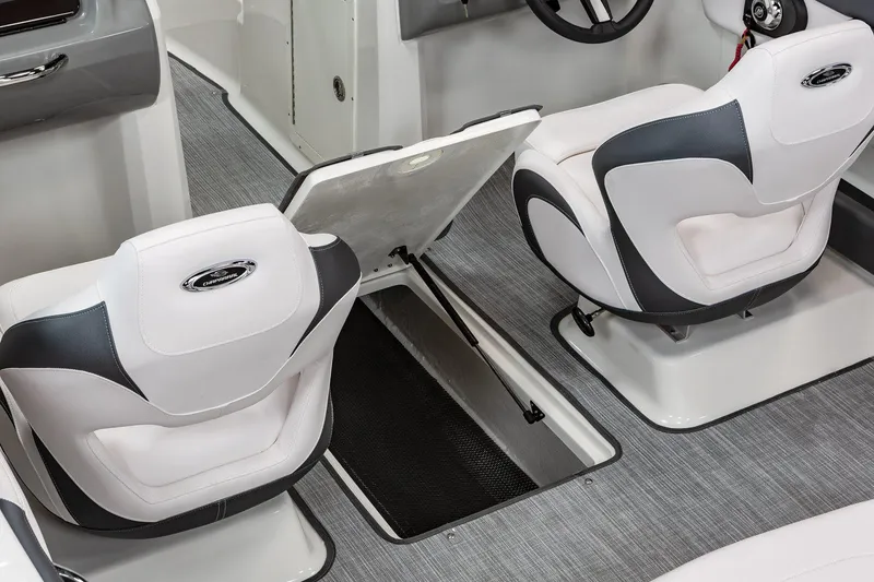 Slide: The Image of Manufacturer Provided Image: 2025 Chaparral 21 SSi Ski & Fish boat interior with storage compartment and seating. - 7