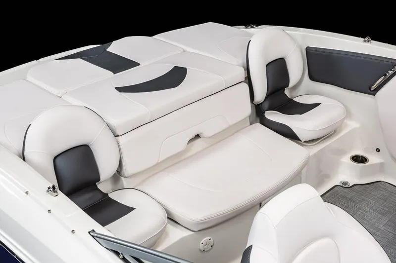 Slide: The Image of Manufacturer Provided Image: 2025 Chaparral 21 SSi Ski & Fish boat interior with white and black seating. - 8