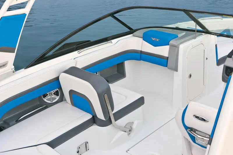 Slide: The Image of Manufacturer Provided Image: 2017 Chaparral Vortex 203 VR boat interior with blue and white seating. - 25