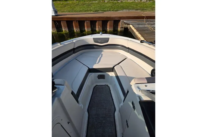 Slide: The Image of 2017 Chaparral Vortex 203 VR boat interior with seating and carpeted floor. - 7