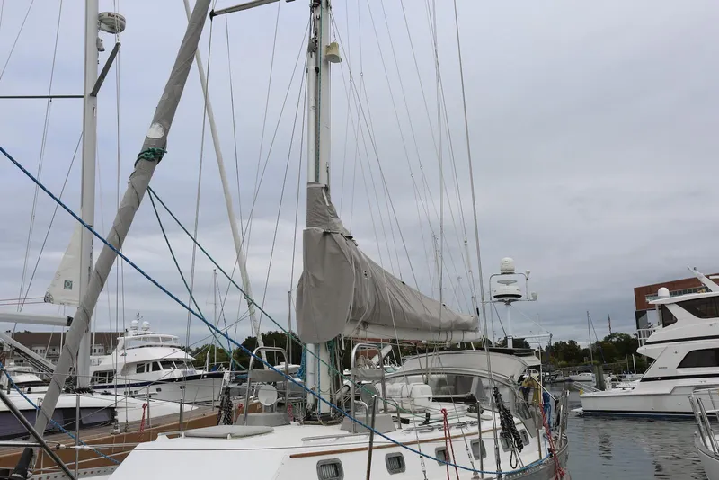Slide: The Image of Sailboat docked at marina, Pacific Seacraft 40, 2004 model, overcast sky. - 5