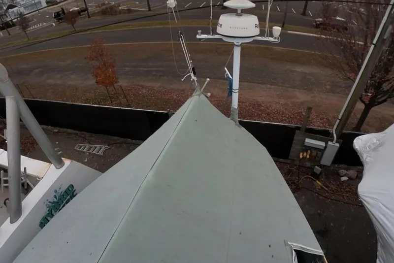 Slide: The Image of Aerial view of 2004 Pacific Seacraft 40 sailboat mast and deck. - 83