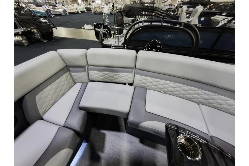Slide: The Image of Luxurious seating on 2026 Godfrey Monaco 235 Ultra Lounge boat, showcasing modern design. - 23