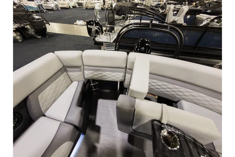 Slide: The Image of Luxurious seating on 2026 Godfrey Monaco 235 Ultra Lounge boat, showcasing modern design and comfort. - 24