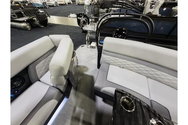 Slide: The Image of Interior of 2026 Godfrey Monaco 235 Ultra Lounge, featuring luxurious seating and modern design. - 26