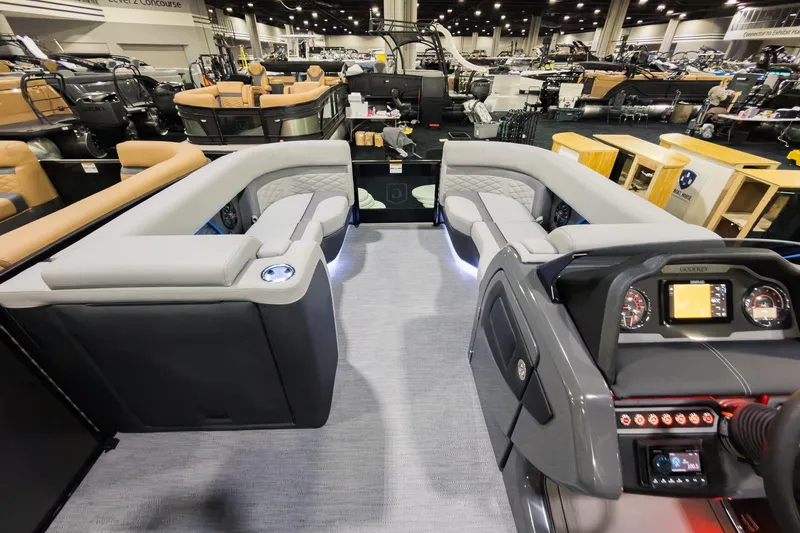 Slide: The Image of Luxurious interior of 2026 Godfrey Monaco 235 Ultra Lounge boat at a showroom. - 29