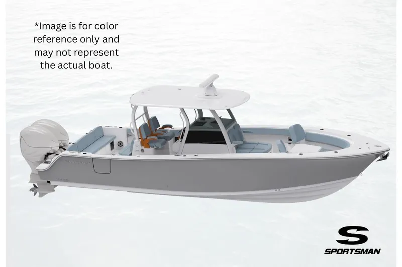 The Image of 2026 Sportsman Masters 227 Bay Boat, side view, gray and white, on water background. - 0