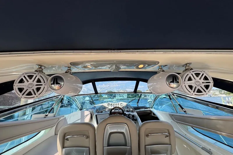 Slide: The Image of Interior view of 2009 Cranchi Mediterranee 43 yacht with JL Audio speakers and sleek design. - 10