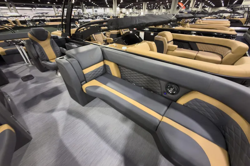 Slide: The Image of Luxurious interior of 2026 Godfrey Monaco 255 Ultra Lounge pontoon boat. - 10