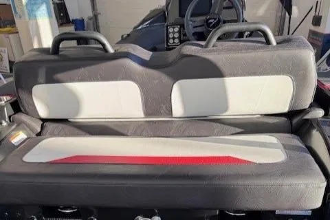 Slide: The Image of 2025 Highfield Jet 420 boat seats with gray and white upholstery. - 9