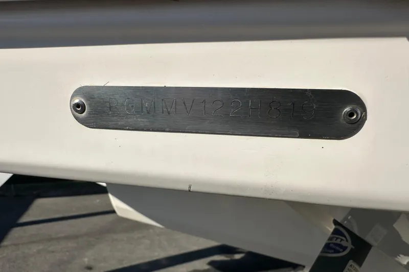 Slide: The Image of Yamaha F300XCA engine label on 2019 Regal 26 OBX boat, made in Japan. - 90