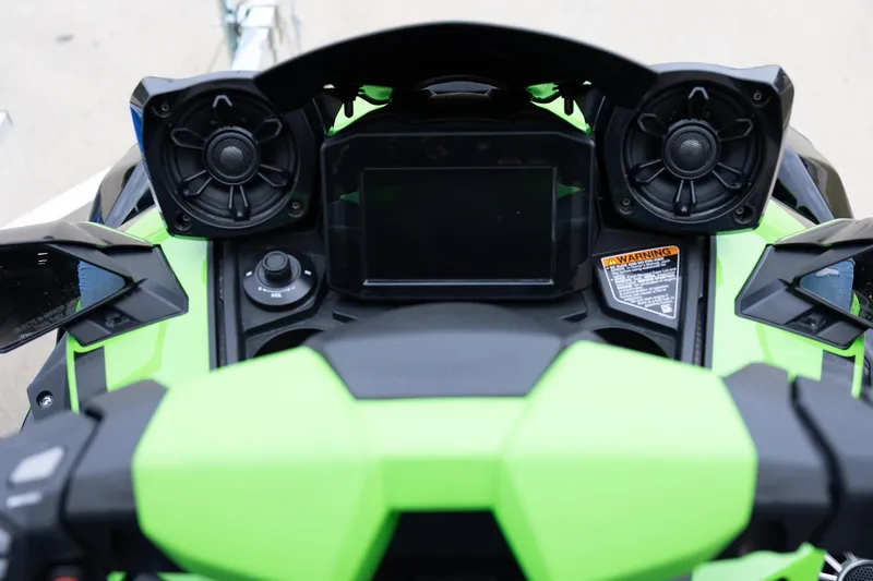 Slide: The Image of 2021 Yamaha WaveRunner GP1800R SVHO dashboard with speakers and controls, close-up view. - 14