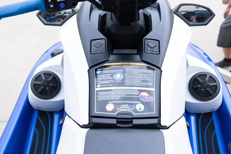 Slide: The Image of 2021 Yamaha WaveRunner GP1800R SVHO dashboard with controls and safety instructions. - 17