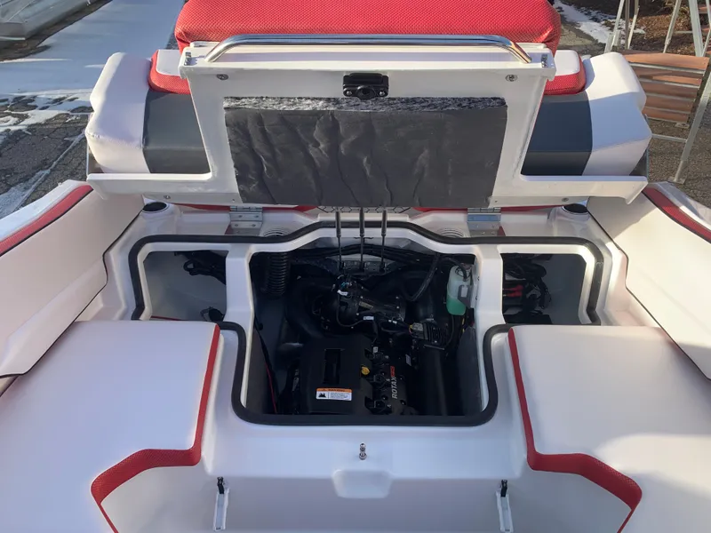 Slide: The Image of 2023 Scarab 195 ID boat engine compartment with open hatch. - 11