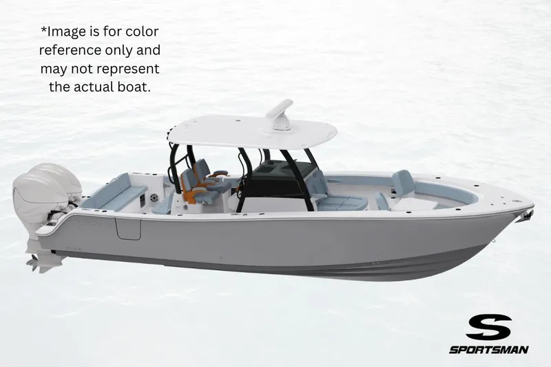 The Image of 2026 Sportsman Masters 247OE Bay Boat, side view, on water, for color reference only. - 1
