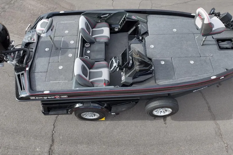 Slide: The Image of 2024 Ranger Z518 boat, aerial view, showcasing seating and deck layout. - 15