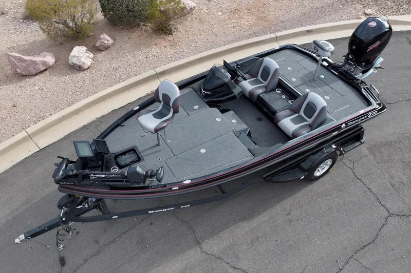 Slide: The Image of 2024 Ranger Z518 fishing boat with dual seats and advanced navigation equipment. - 20