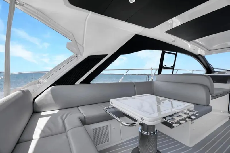 Slide: The Image of Interior of 2020 Azimut 51 Atlantis yacht with ocean view and modern seating. - 38