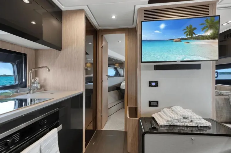 Slide: The Image of Modern kitchen interior of 2020 Azimut 51 Atlantis yacht with ocean view. - 49
