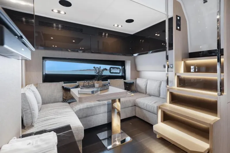 Slide: The Image of Luxurious interior of 2020 Azimut 51 Atlantis yacht with modern furnishings and elegant design. - 52