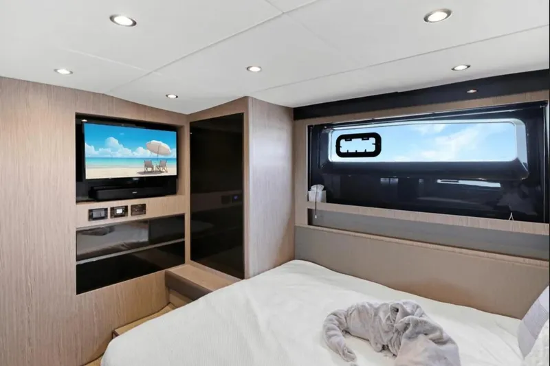 Slide: The Image of Luxurious bedroom interior of 2020 Azimut 51 Atlantis yacht with elegant bedding and modern design. - 60