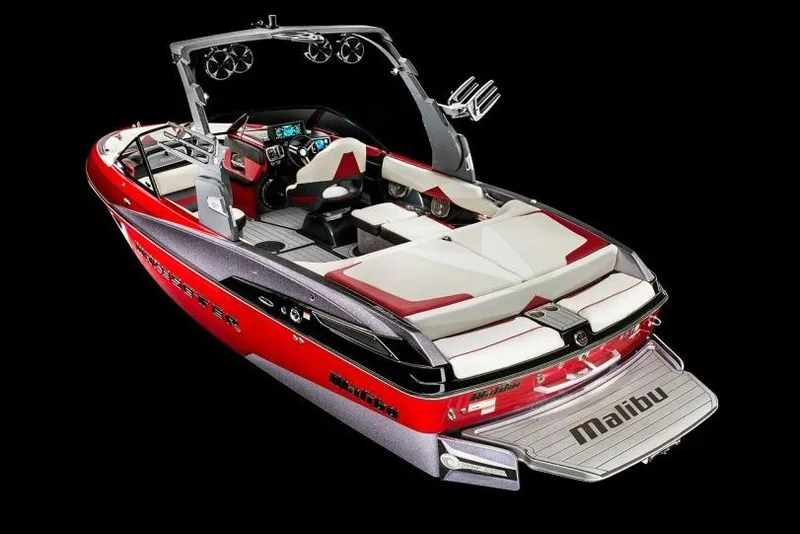 Slide: The Image of Manufacturer Provided Image: 2017 Malibu Wakesetter 23 LSV boat, red and white interior, rear view. - 10