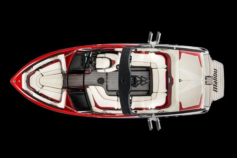 Slide: The Image of Manufacturer Provided Image: Top view of a 2017 Malibu Wakesetter 23 LSV boat with red and white interior. - 11