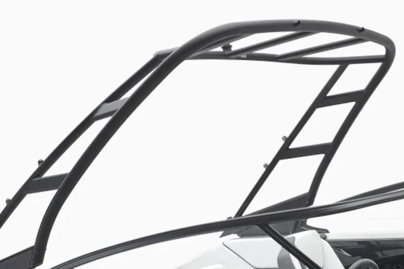 Slide: The Image of 2026 Yamaha Boats AR250 wakeboard tower, sleek black design. - 2