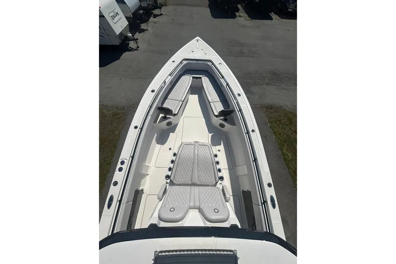 Slide: The Image of 2023 Fountain 38TE CC boat interior with luxurious seating and modern design. - 5