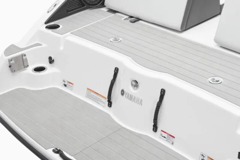 Slide: The Image of 2026 Yamaha Boats SX250 swim platform with sleek design and integrated features. - 1