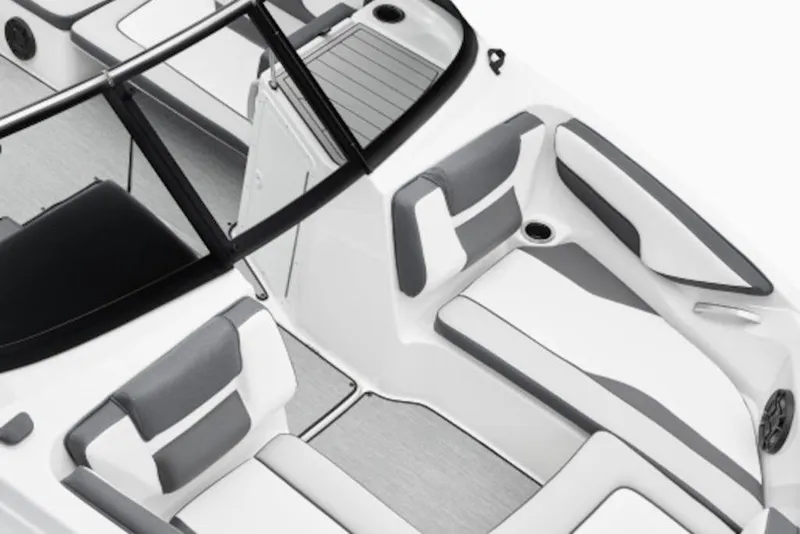 Slide: The Image of 2026 Yamaha Boats SX250 interior with sleek, modern seating and stylish design. - 5