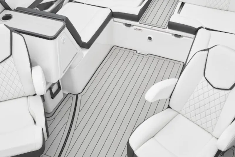 Slide: The Image of 2026 Yamaha Boats 252S interior with white quilted seats and sleek design. - 5