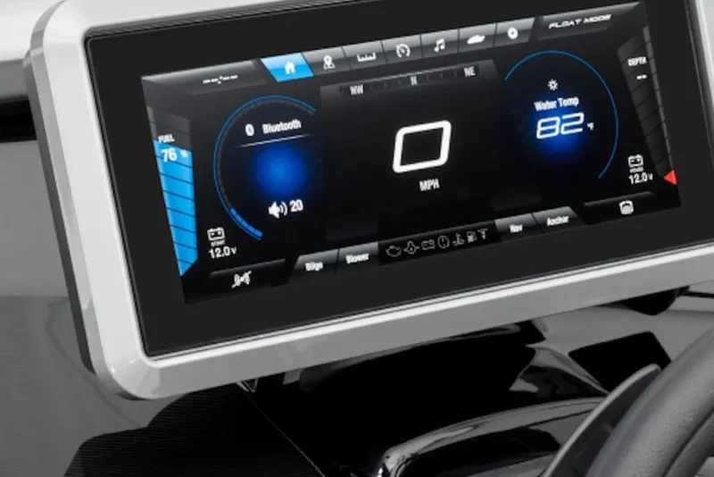 Slide: The Image of Dashboard display of 2026 Yamaha Boats 252SE showing speed, fuel, and water temperature. - 1