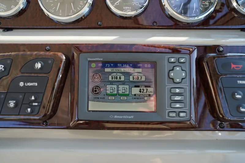 Slide: The Image of Dashboard of 2010 Sea Ray 370 Sundancer with VesselView display and controls. - 45