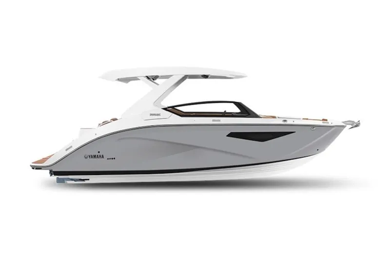 Slide: The Image of 2026 Yamaha Boats 295SE, sleek design, side view, modern luxury watercraft. - 0