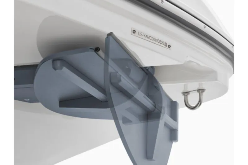 Slide: The Image of 2026 Yamaha Boats 222XE hull detail with anchor and identification plate. - 3