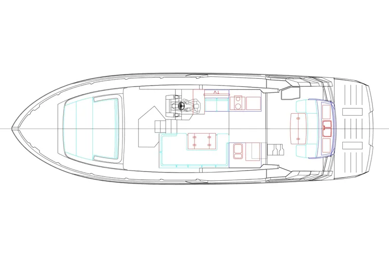 Slide: The Image of Top view schematic of 2026 Cobrey 45 FLY yacht layout. - 22