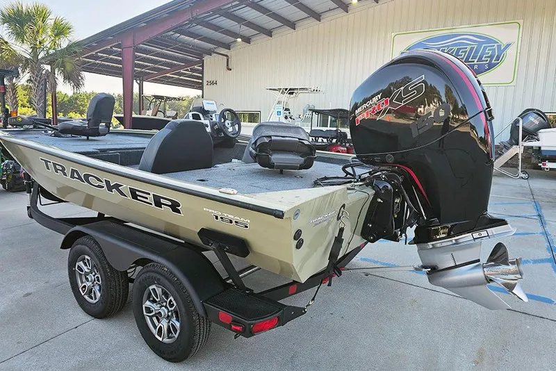 Slide: The Image of 2026 Tracker Pro Team 195 boat with Mercury Pro XS engine on trailer. - 4