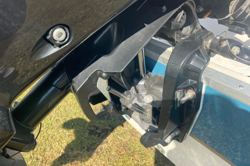 Slide: The Image of Close-up of 2006 Hurricane FunDeck GS 202 OB boat engine components. - 7