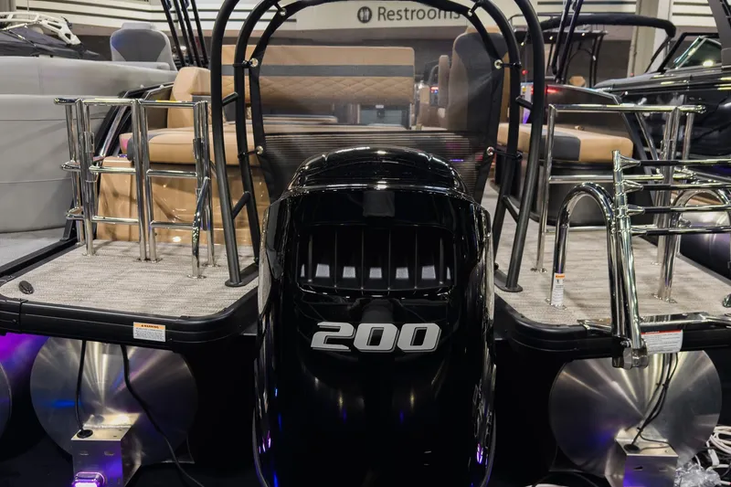 Slide: The Image of 2026 Godfrey Monaco 235 SFL boat with powerful 200 HP engine, sleek design. - 3