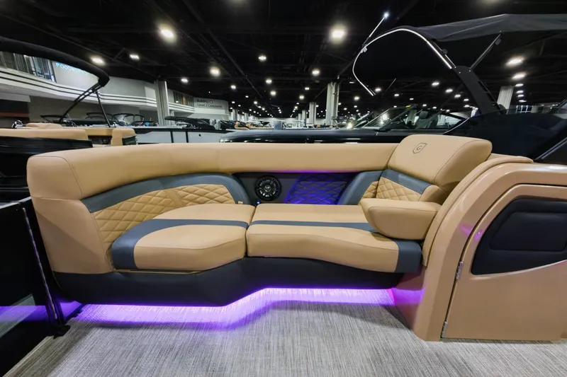 Slide: The Image of Luxurious seating on 2026 Godfrey Monaco 235 SFL boat with ambient lighting. - 6