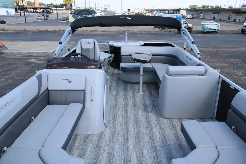 Slide: The Image of 2026 Bennington 20SXSNP REAR FISH pontoon boat with spacious seating and modern design. - 10