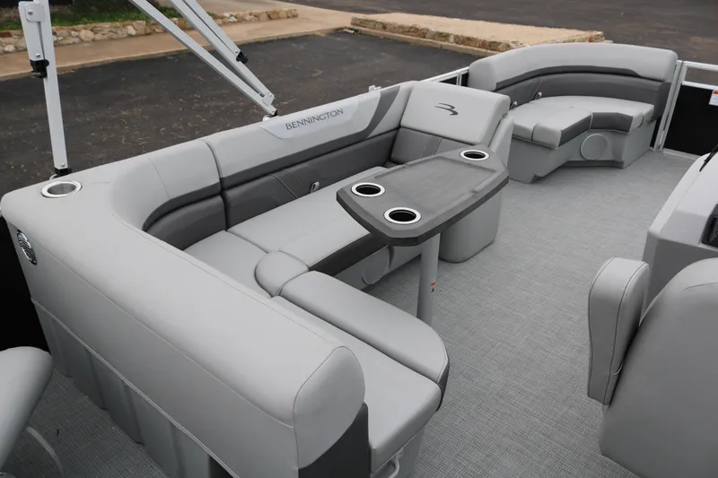 Slide: The Image of 2026 Bennington 20SXSNP REAR FISH boat with gray seating and modern design. - 12
