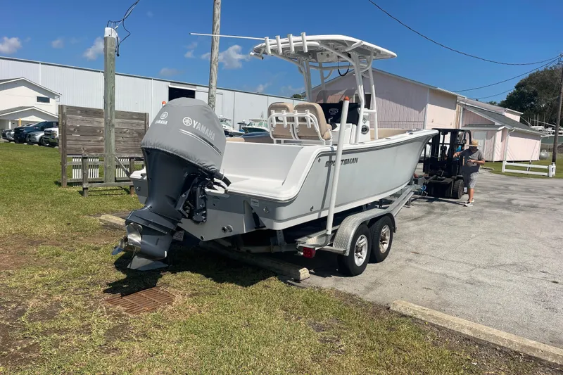 Slide: The Image of 2019 Sportsman Open 242 Center Console boat on trailer with Yamaha engine. - 7