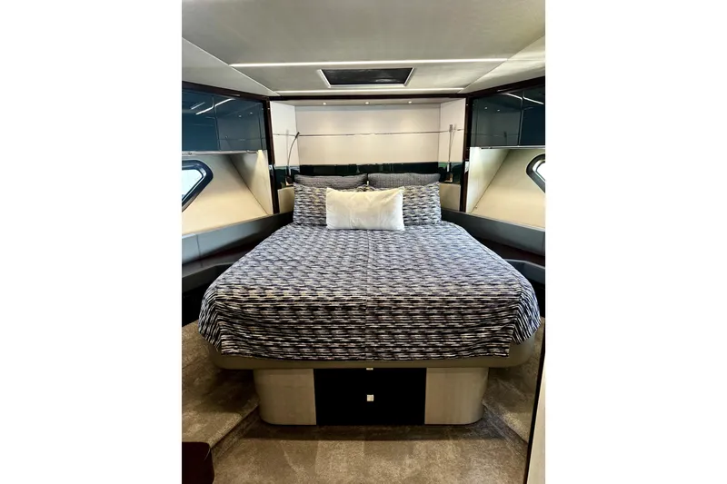 Slide: The Image of Luxurious bedroom interior of 2018 Sunseeker Predator 74 yacht with modern design. - 60