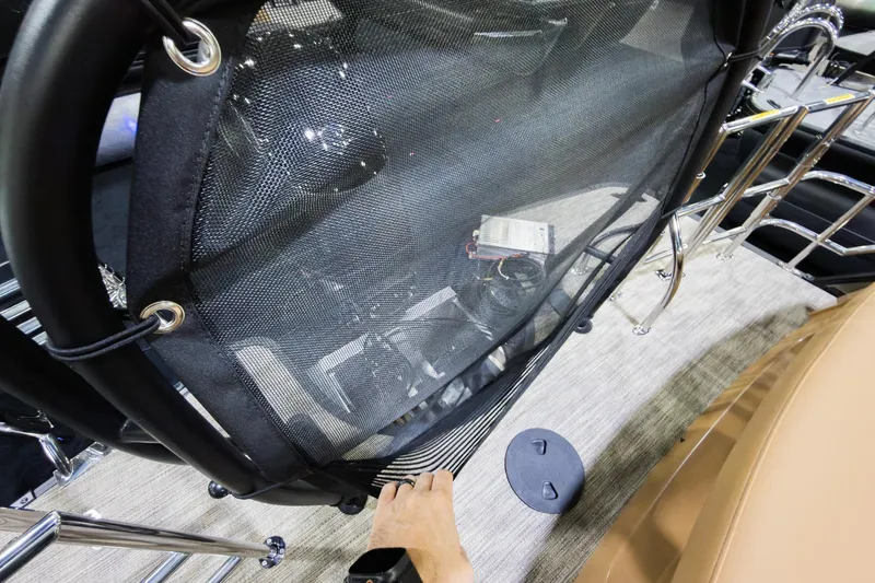 Slide: The Image of 2026 Godfrey Monaco 255 Single Flip Lounge interior detail with mesh cover and chrome accents. - 29