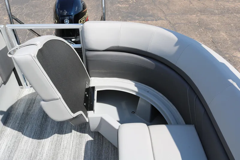 Slide: The Image of 2026 Bennington 20SSRCX STERN RADIUS boat seating with storage compartment. - 28