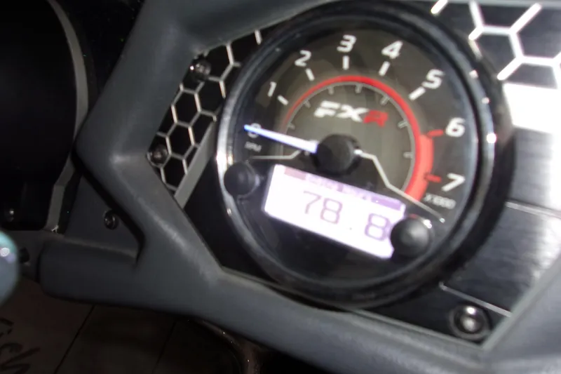 Slide: The Image of Close-up of 2022 Skeeter FXR speedometer displaying 78.8 RPM with hexagonal design. - 8