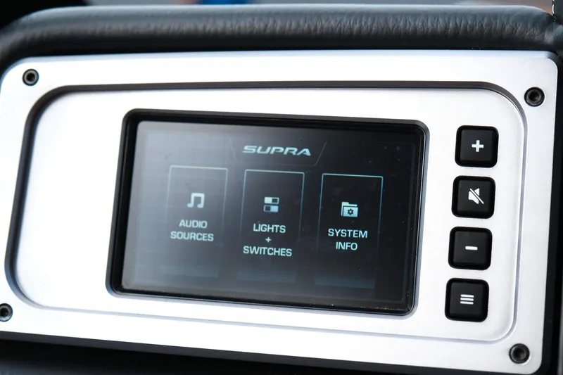 Slide: The Image of 2023 Supra SE550 touchscreen display with audio, lights, and system info controls. - 16
