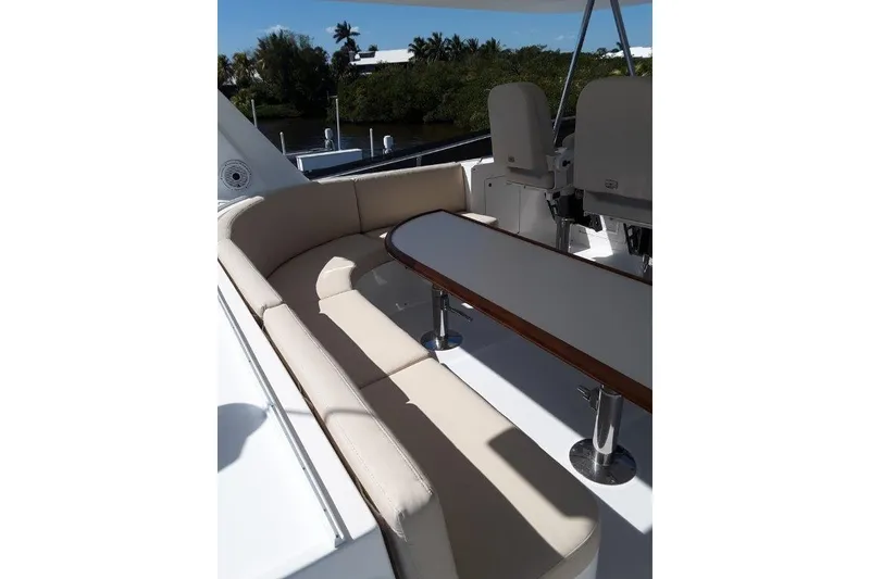 Slide: The Image of Luxurious flybridge seating area on 2008 Offshore Yachts 62 Flushdeck, featuring elegant design and comfort. - 9